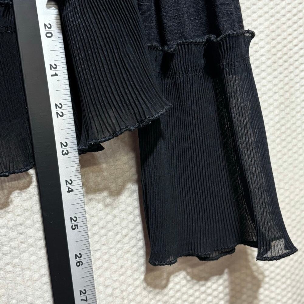 Anthropologie Black Sheer Ruffle Victorian Blouse Long Sleeve Medium Whimsigoth - Picture 6 of 8